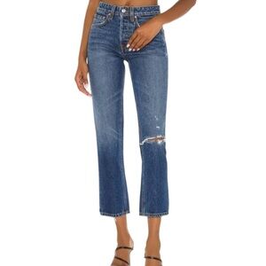 GRLFRND Karolina Crop Slightly Distressed Blue Denim Jean Sixpence Wash Size 31